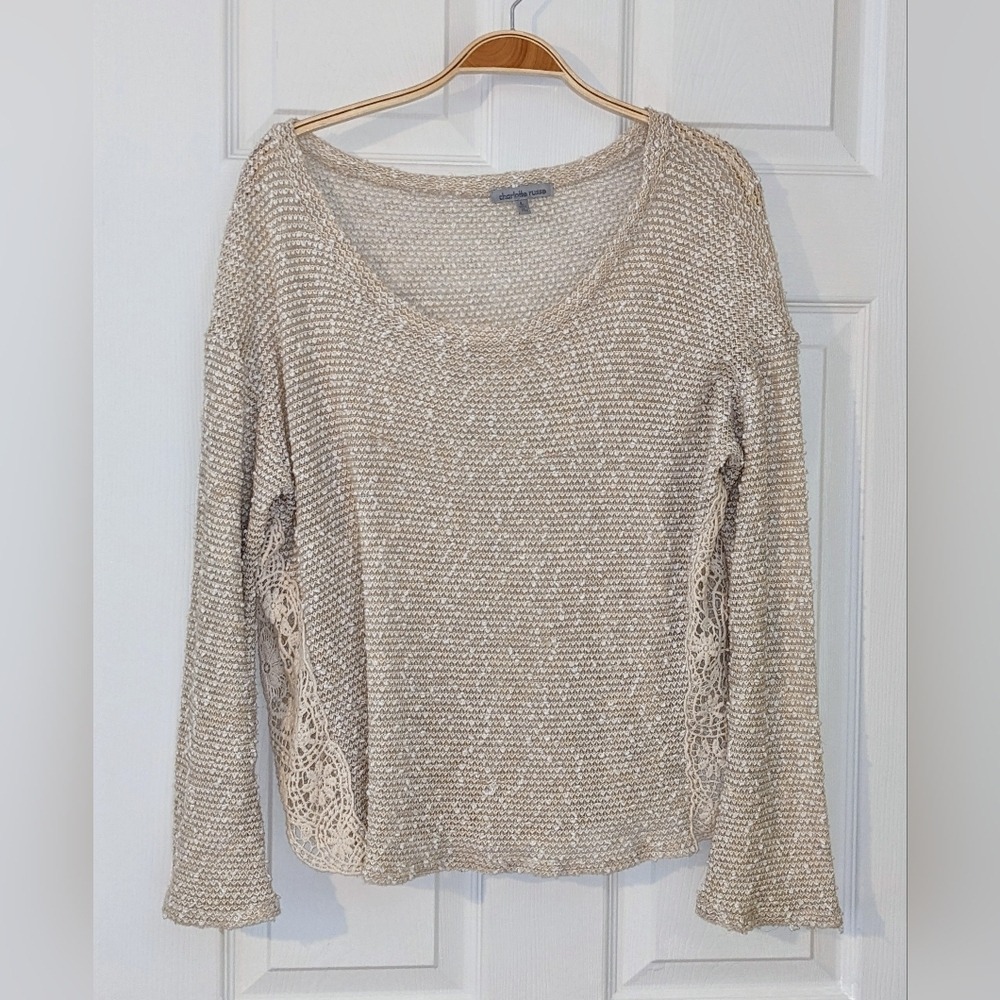Charlotte Russe Women L‎ Sweater Ivory Long Sleeve Open Knit Crochet Sides
